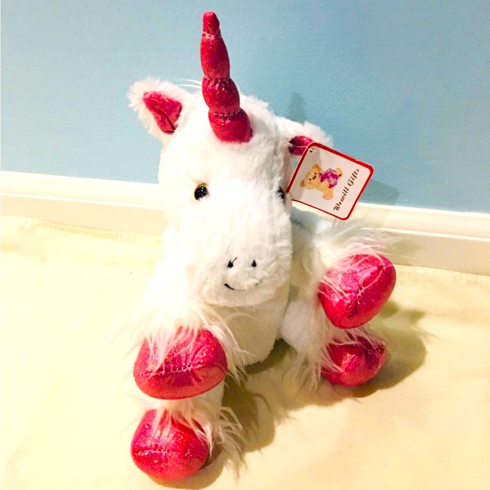 Unicorn white and glitter pink plush electronic toy teddy bear NWT